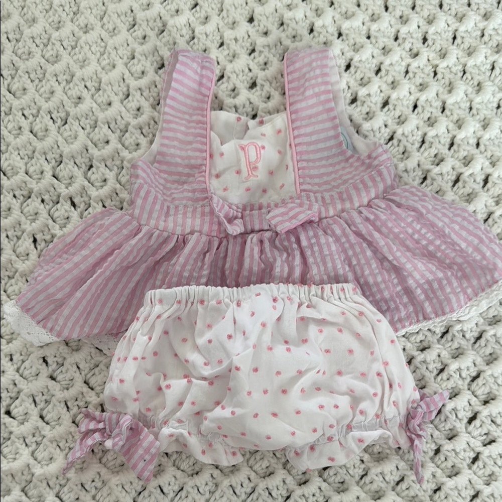 Pink and White Matching Diaper Cover Set with Floral Design